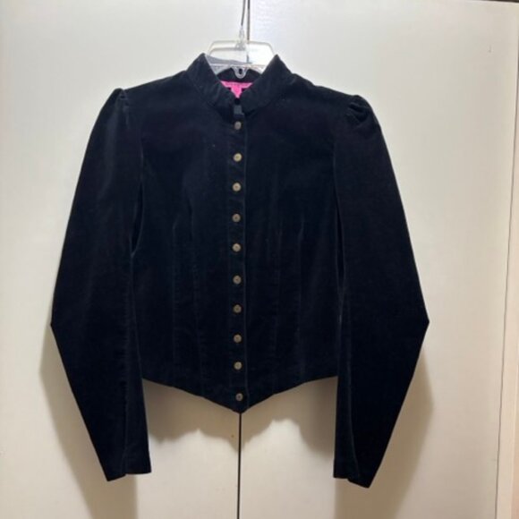 Black velvet jacket w brass buttons - steampunk cosplay Victorian - size 6 - Picture 1 of 2